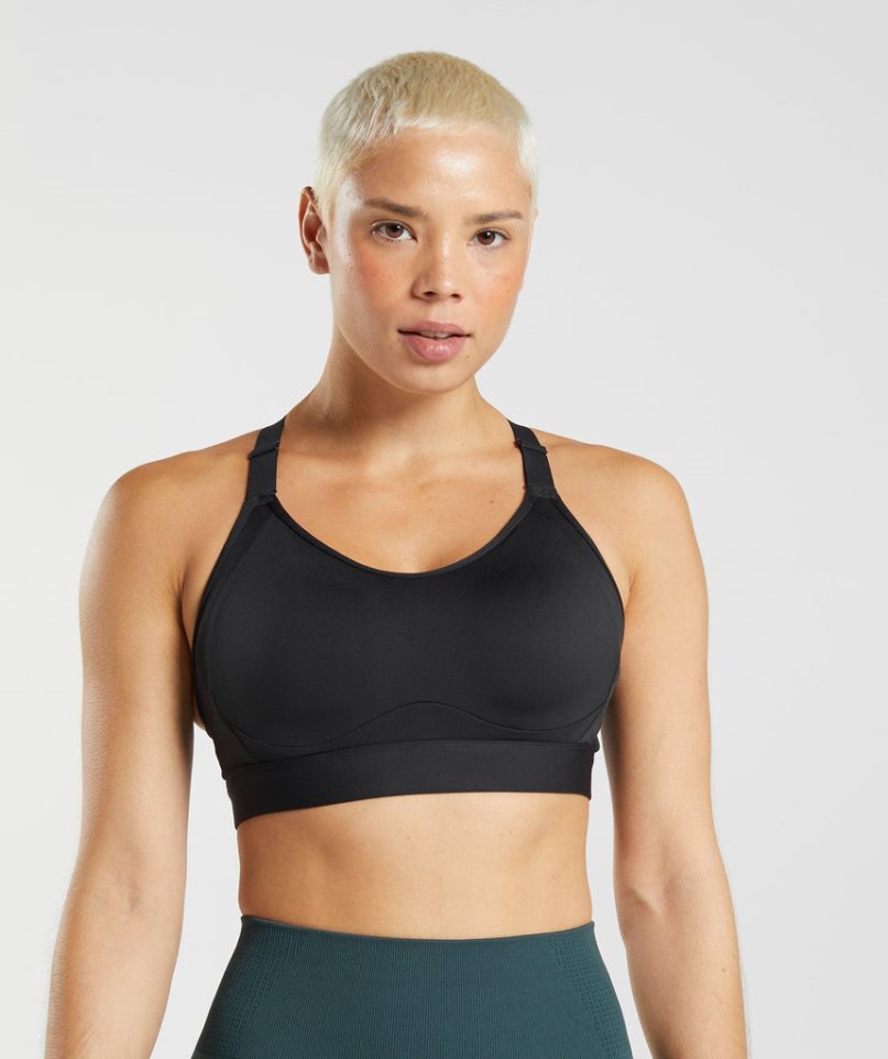 Gymshark Cut Out Back High Support Női Sportmelltartó Fekete | HU-T-659