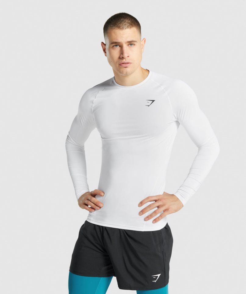 Gymshark Element Baselayer Long Sleeve Férfi Póló Fehér | HU-A-960