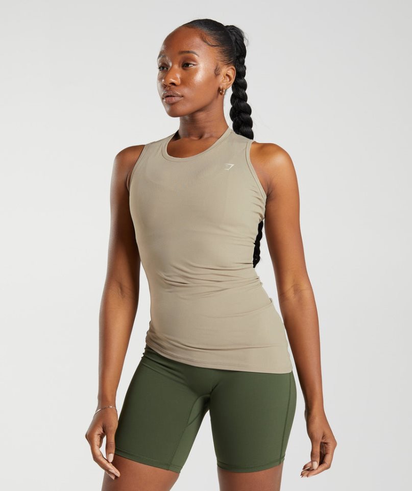 Gymshark Elevate Asymmetric Női Ujjatlan Póló Bézs | HU-A-870