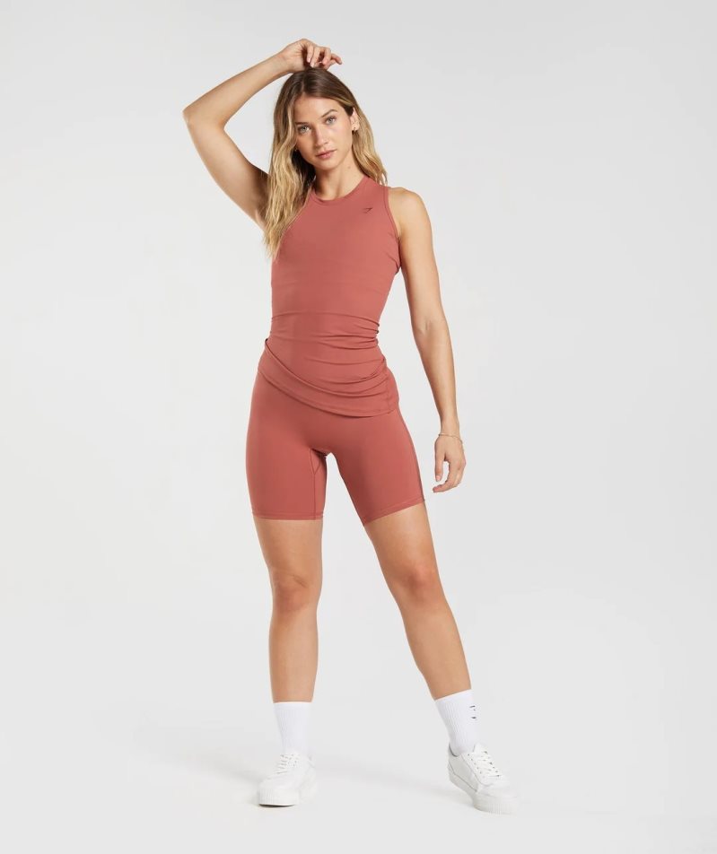 Gymshark Elevate Asymmetric Női Ujjatlan Póló Barna | HU-N-956