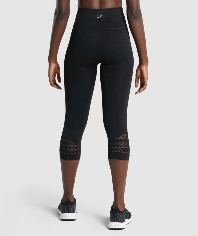 Gymshark Energy Seamless Cropped Női Leggings Fekete | HU-Q-820