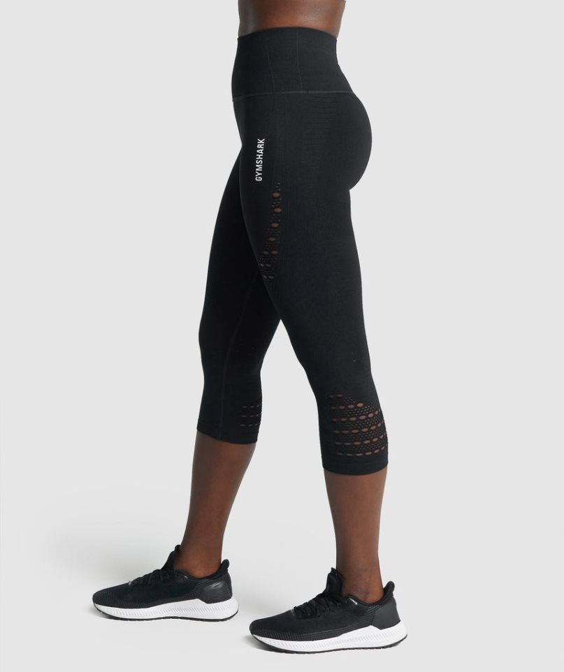 Gymshark Energy Seamless Cropped Női Leggings Fekete | HU-Q-820