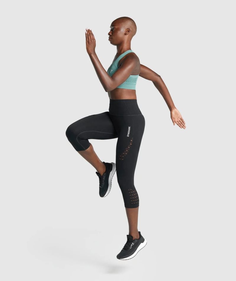 Gymshark Energy Seamless Cropped Női Leggings Fekete | HU-Q-820