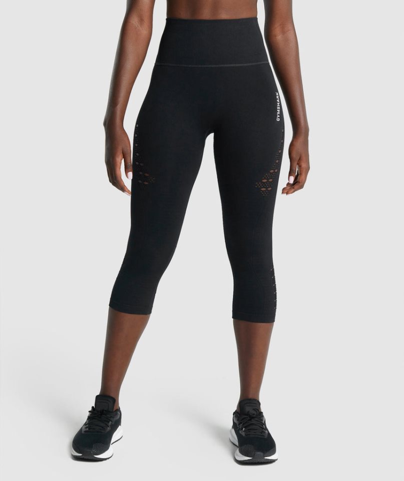 Gymshark Energy Seamless Cropped Női Leggings Fekete | HU-Q-820
