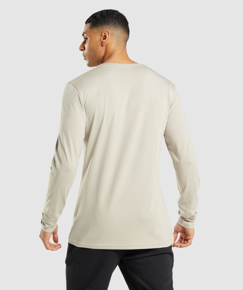 Gymshark Essential Long Sleeve Férfi Póló Bézs | HU-I-046