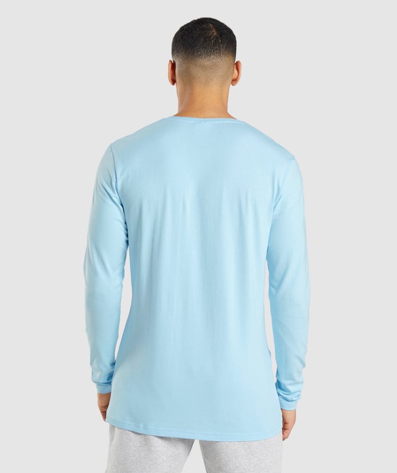 Gymshark Essential Long Sleeve Férfi Póló Világos Kék | HU-Z-651