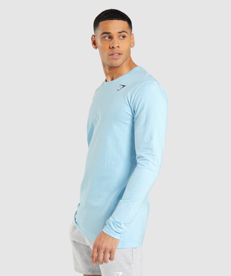 Gymshark Essential Long Sleeve Férfi Póló Világos Kék | HU-Z-651