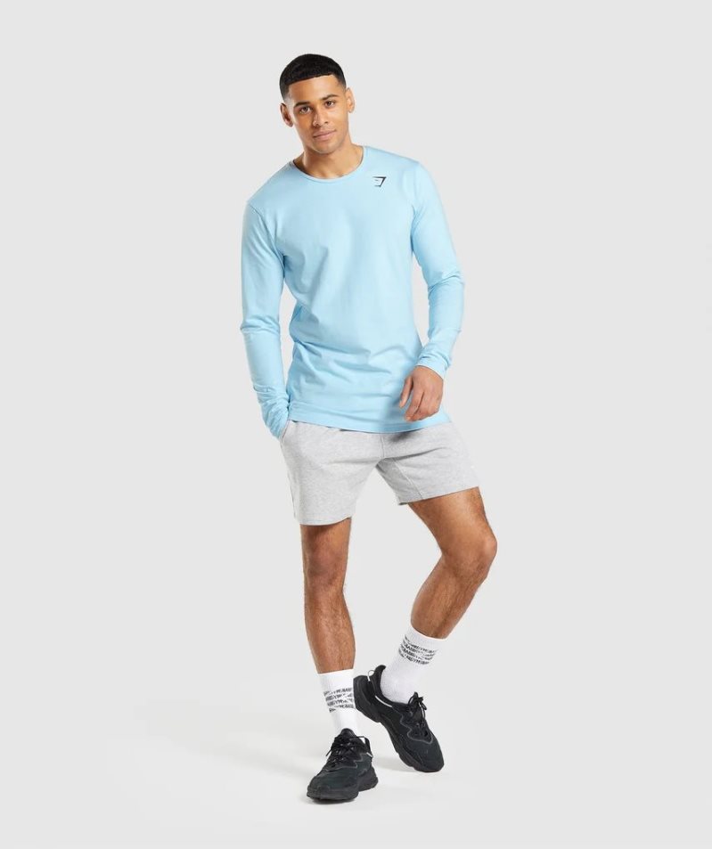 Gymshark Essential Long Sleeve Férfi Póló Világos Kék | HU-Z-651