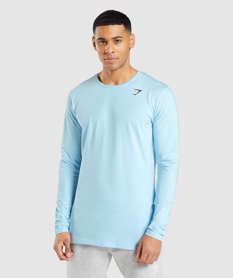 Gymshark Essential Long Sleeve Férfi Póló Világos Kék | HU-Z-651