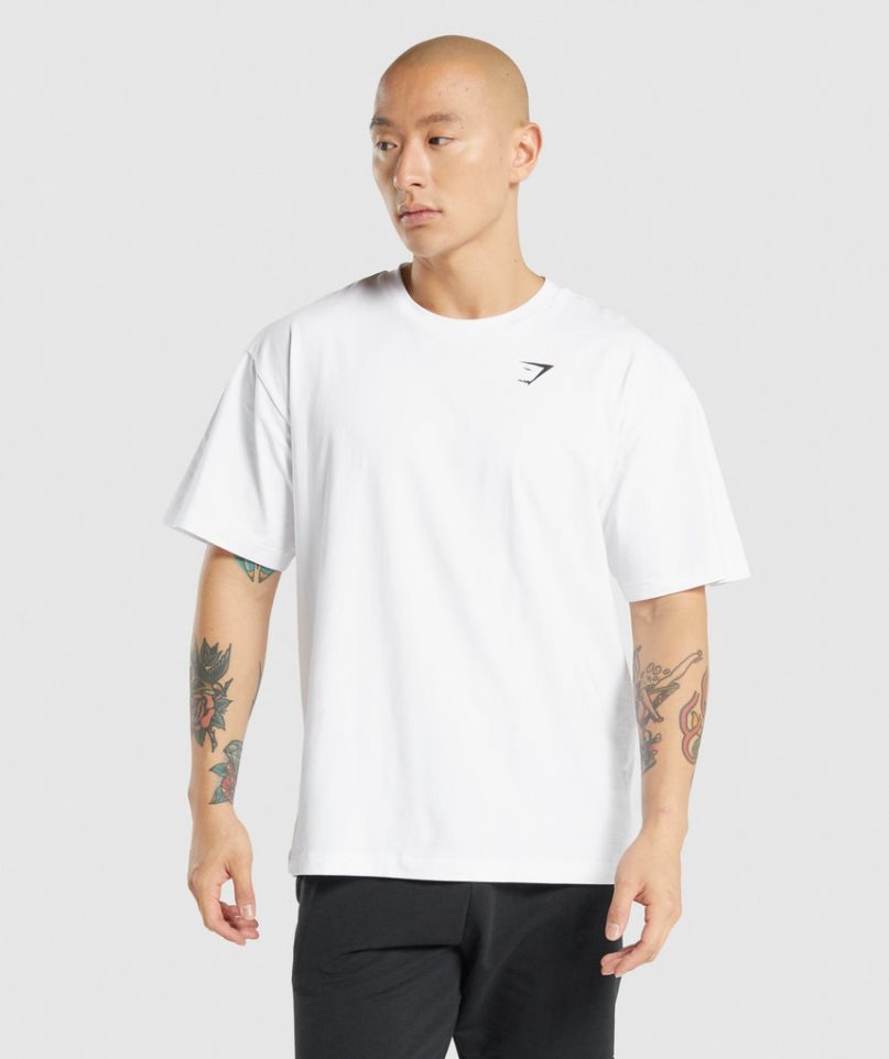 Gymshark Essential Oversized Férfi Póló Fehér | HU-D-381