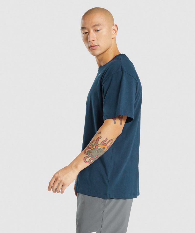 Gymshark Essential Oversized Férfi Póló Sötétkék | HU-Z-913