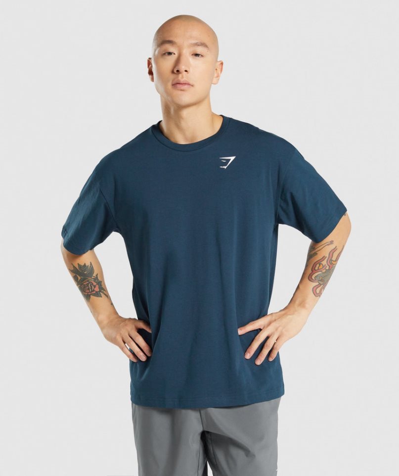 Gymshark Essential Oversized Férfi Póló Sötétkék | HU-Z-913