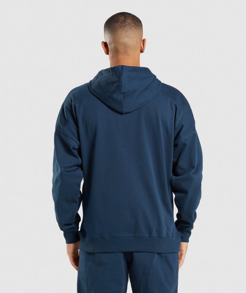 Gymshark Essential Zip Up Férfi Kapucnis Pulóver Sötétkék | HU-B-108