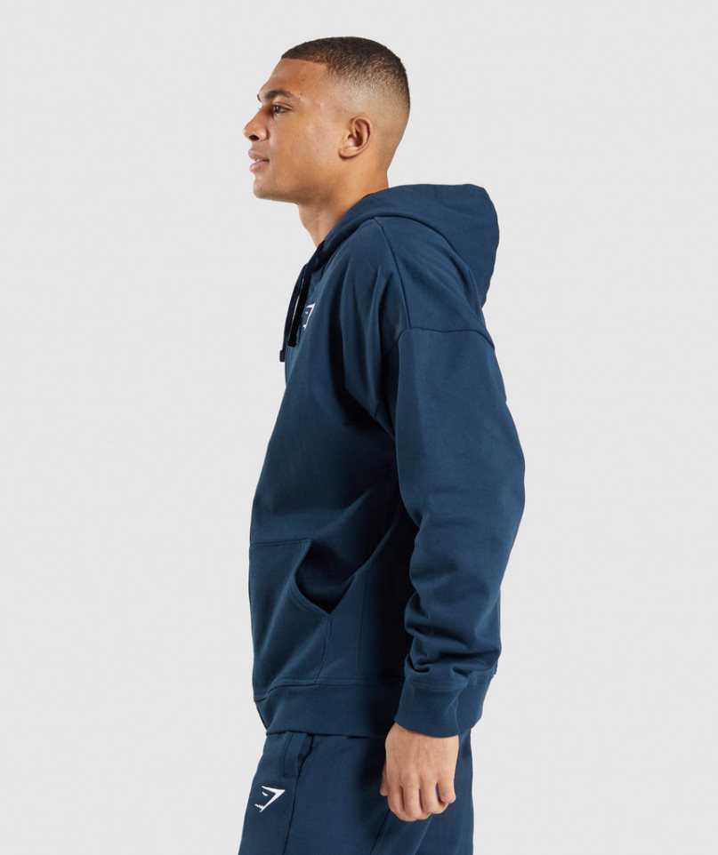 Gymshark Essential Zip Up Férfi Kapucnis Pulóver Sötétkék | HU-B-108