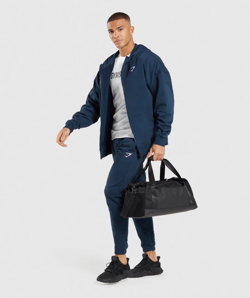 Gymshark Essential Zip Up Férfi Kapucnis Pulóver Sötétkék | HU-B-108