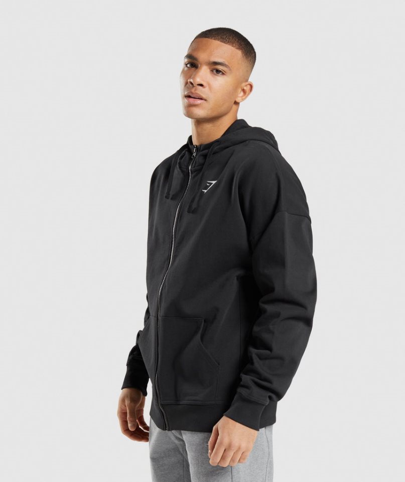 Gymshark Essential Zip Up Férfi Kapucnis Pulóver Fekete | HU-R-718