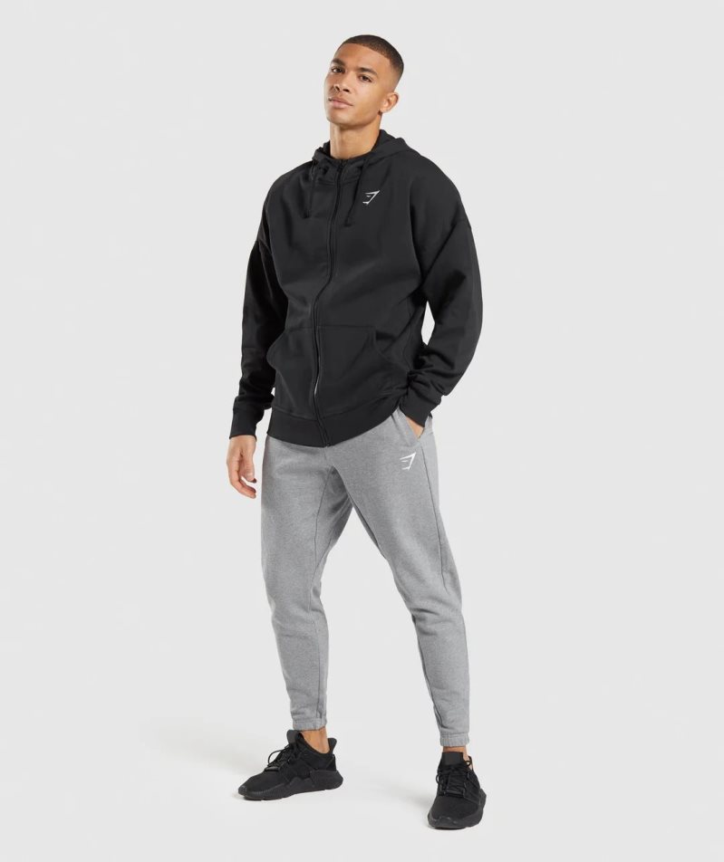 Gymshark Essential Zip Up Férfi Kapucnis Pulóver Fekete | HU-R-718