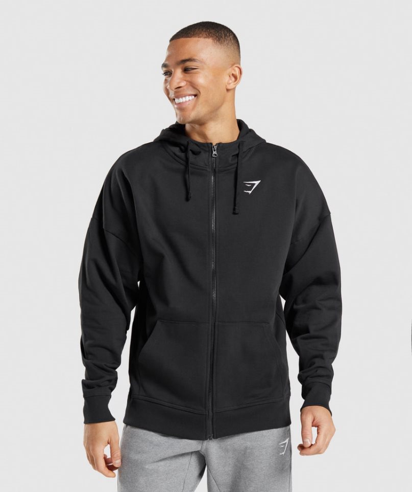 Gymshark Essential Zip Up Férfi Kapucnis Pulóver Fekete | HU-R-718
