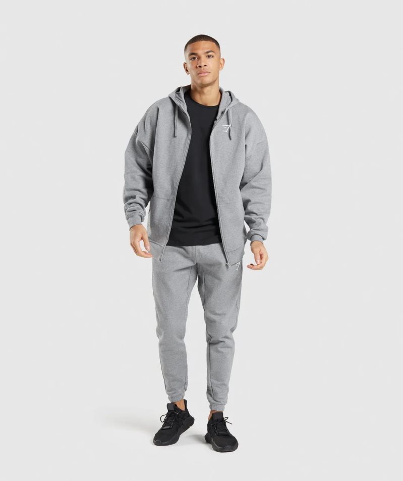 Gymshark Essential Zip Up Férfi Kapucnis Pulóver Szürke | HU-S-374
