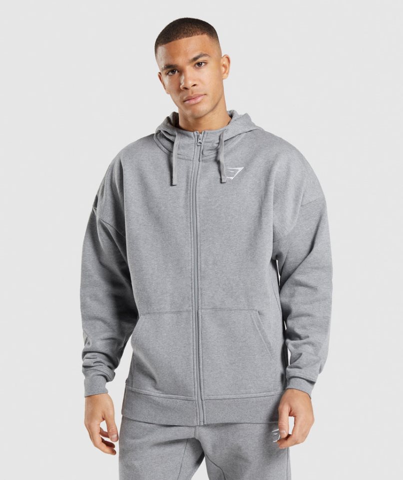 Gymshark Essential Zip Up Férfi Kapucnis Pulóver Szürke | HU-S-374