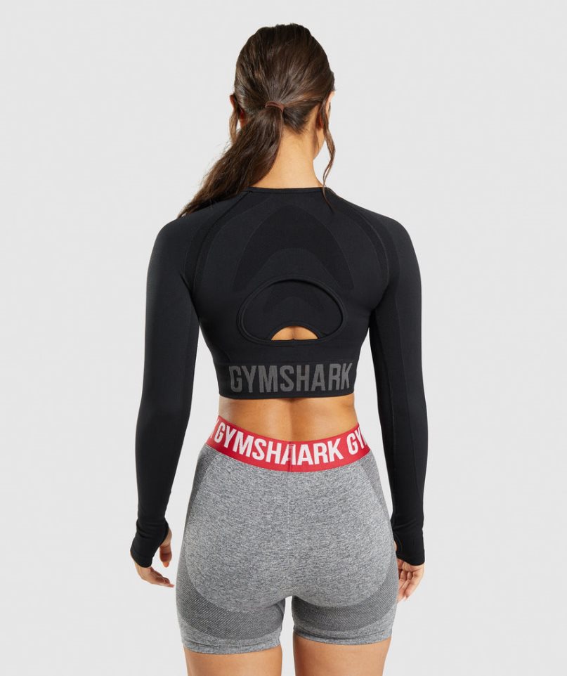 Gymshark Flex Sports Long Sleeve Női Vágott Felsők Fekete | HU-B-179