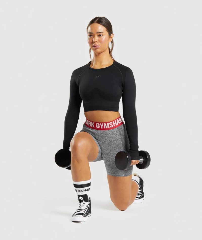 Gymshark Flex Sports Long Sleeve Női Vágott Felsők Fekete | HU-B-179