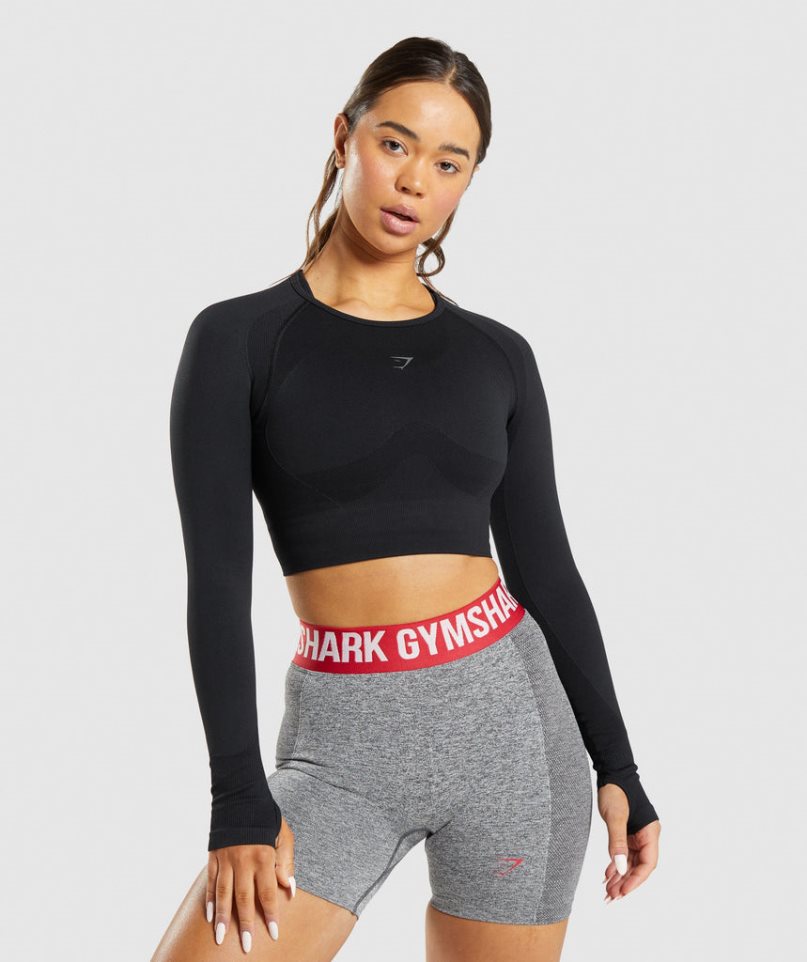 Gymshark Flex Sports Long Sleeve Női Vágott Felsők Fekete | HU-B-179