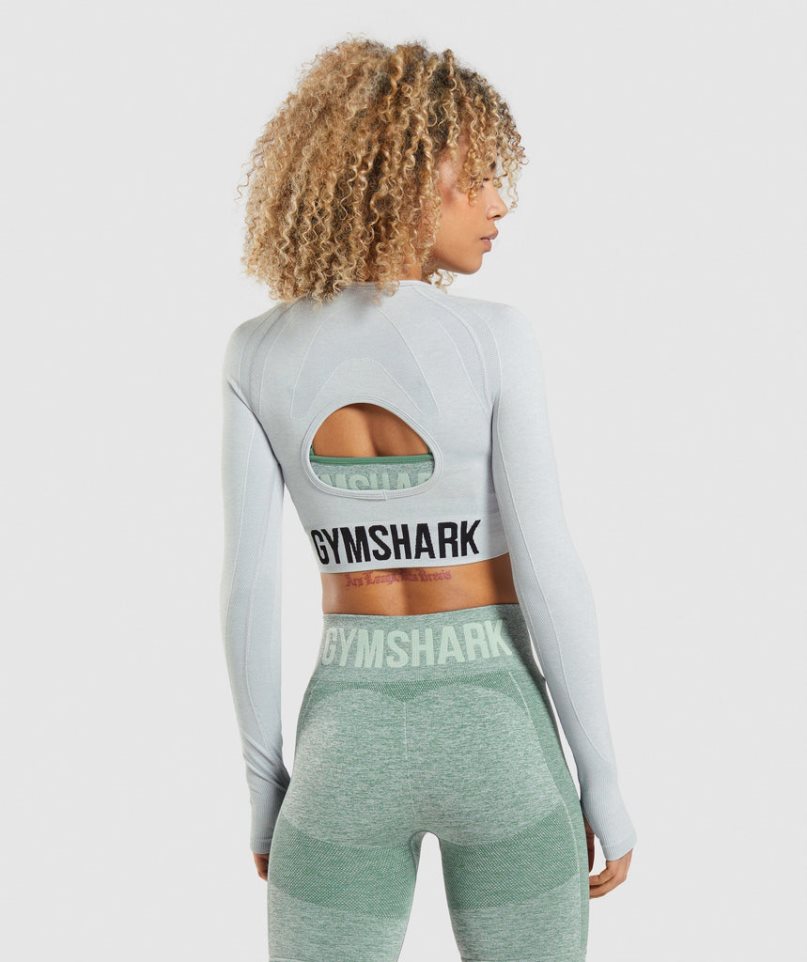 Gymshark Flex Sports Long Sleeve Női Vágott Felsők Világos Szürke | HU-M-072