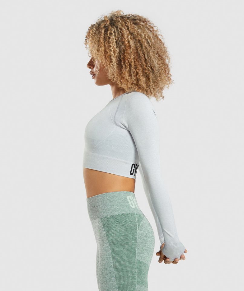 Gymshark Flex Sports Long Sleeve Női Vágott Felsők Világos Szürke | HU-M-072