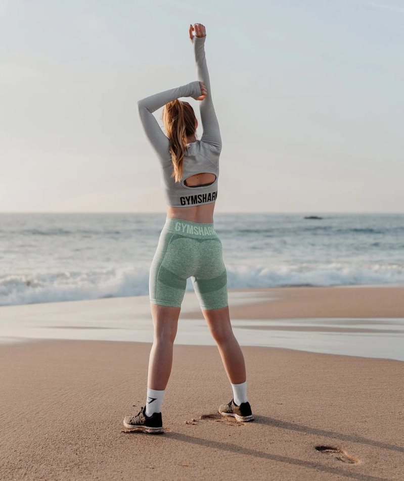 Gymshark Flex Sports Long Sleeve Női Vágott Felsők Világos Szürke | HU-M-072
