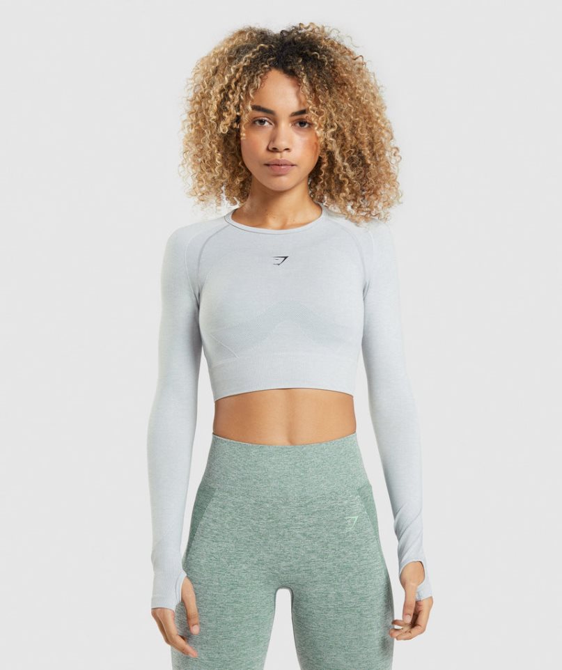Gymshark Flex Sports Long Sleeve Női Vágott Felsők Világos Szürke | HU-M-072