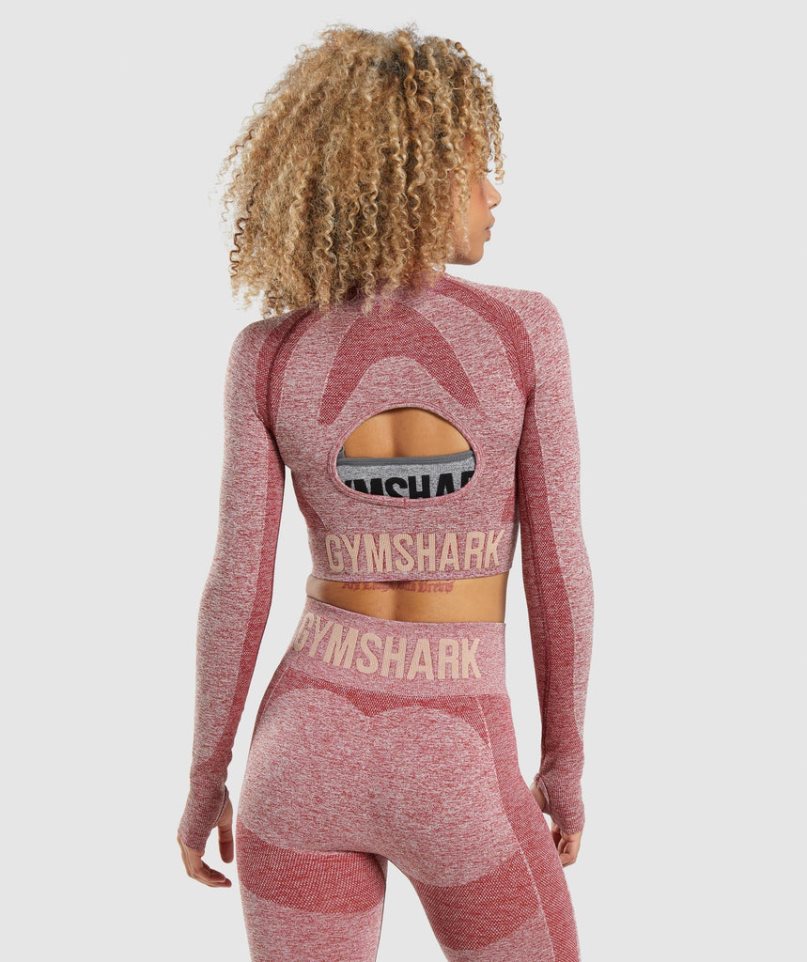 Gymshark Flex Sports Long Sleeve Női Vágott Felsők Bordó | HU-U-094