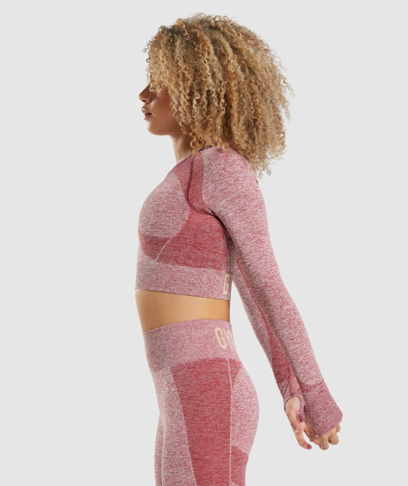 Gymshark Flex Sports Long Sleeve Női Vágott Felsők Bordó | HU-U-094