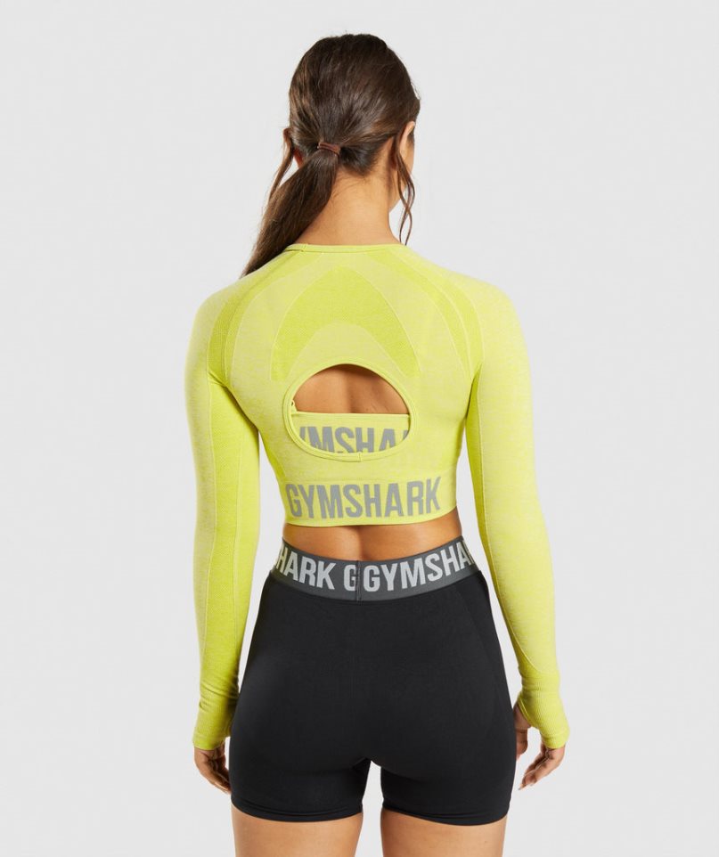Gymshark Flex Sports Long Sleeve Női Vágott Felsők Sárga | HU-V-581