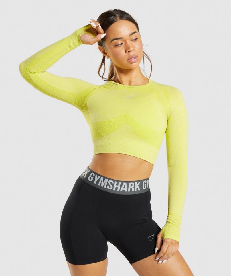 Gymshark Flex Sports Long Sleeve Női Vágott Felsők Sárga | HU-V-581