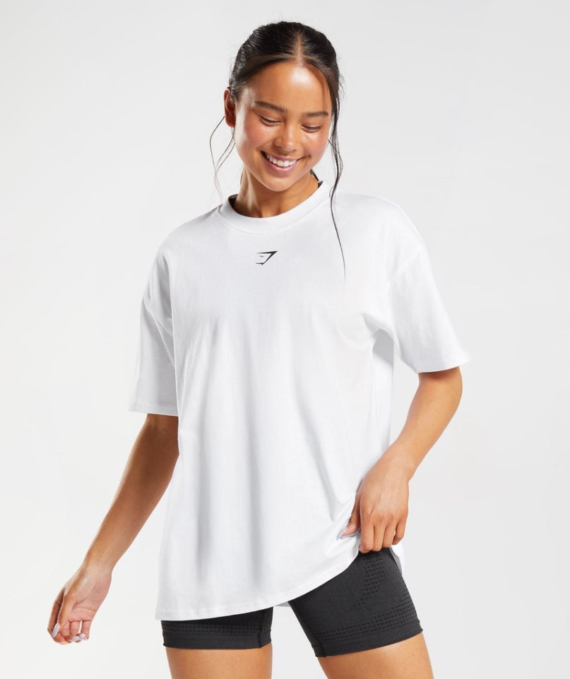 Gymshark Fraction Oversized Női Póló Fehér | HU-G-857