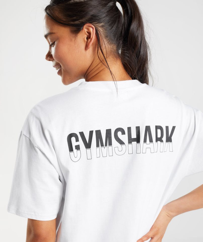 Gymshark Fraction Oversized Női Póló Fehér | HU-G-857