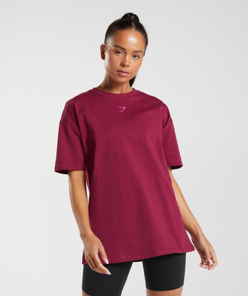 Gymshark Fraction Oversized Női Póló Fukszia | HU-J-657