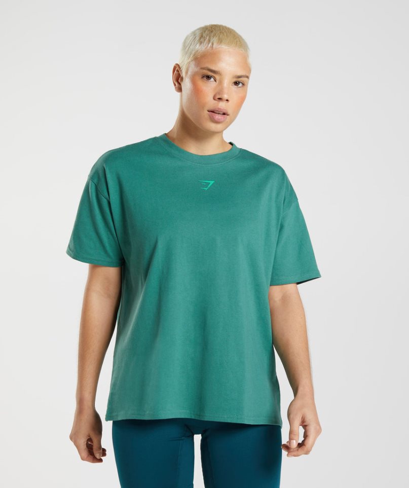 Gymshark Fraction Oversized Női Póló Zöld | HU-U-924