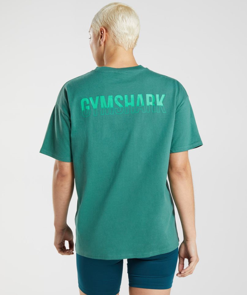 Gymshark Fraction Oversized Női Póló Zöld | HU-U-924