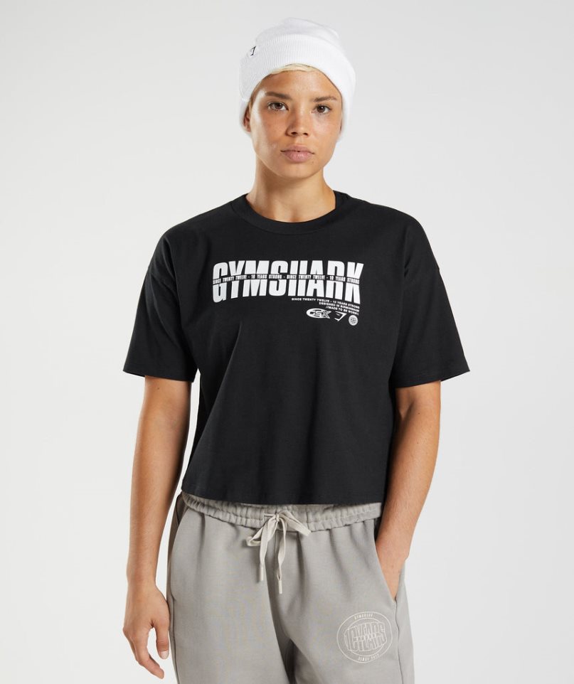 Gymshark GS10 Year Midi Női Vágott Felsők Fekete | HU-A-259