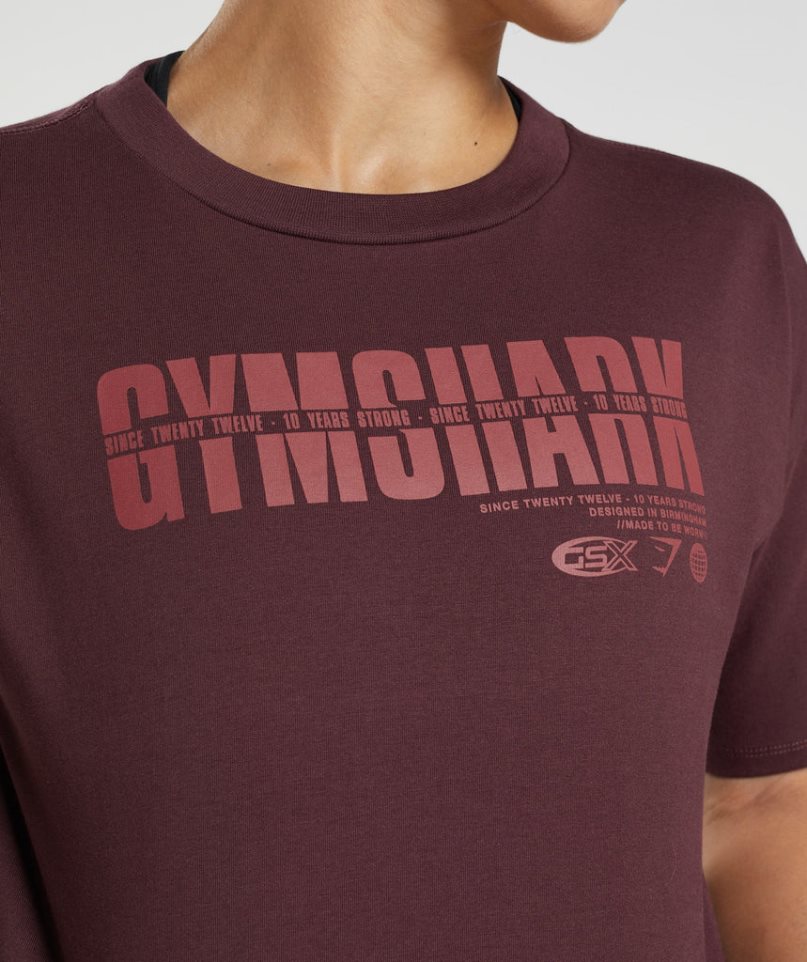 Gymshark GS10 Year Midi Női Vágott Felsők Bordó | HU-M-041