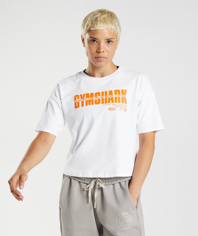 Gymshark GS10 Year Midi Női Vágott Felsők Fehér | HU-Z-918