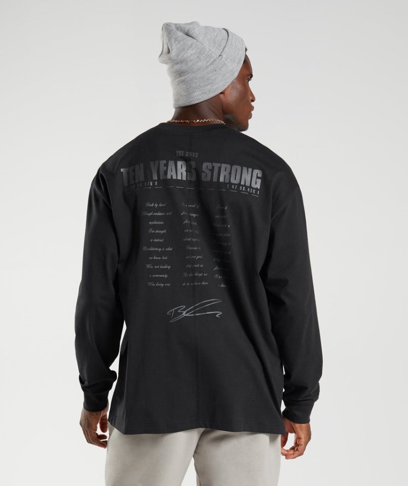 Gymshark GS10 Year Oversized Long Sleeve Férfi Póló Fekete | HU-N-869