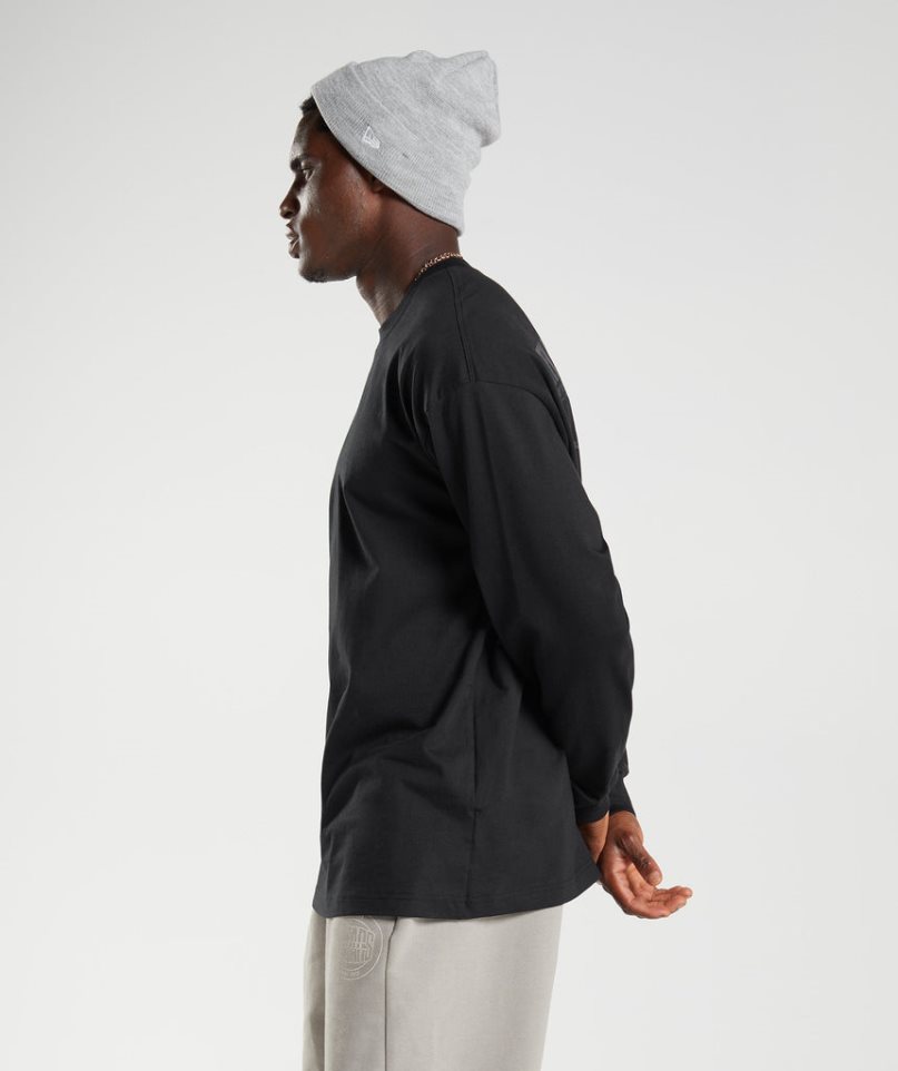 Gymshark GS10 Year Oversized Long Sleeve Férfi Póló Fekete | HU-N-869