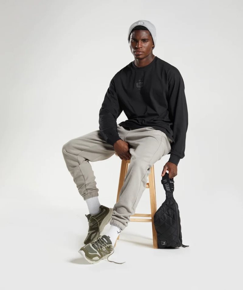Gymshark GS10 Year Oversized Long Sleeve Férfi Póló Fekete | HU-N-869
