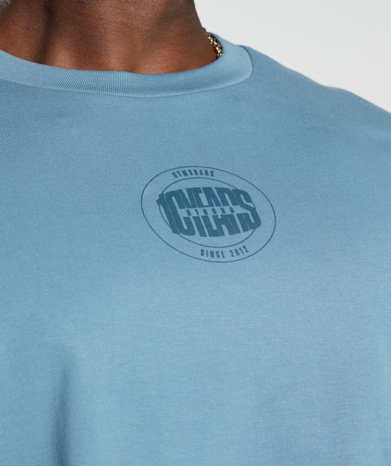 Gymshark GS10 Year Oversized Long Sleeve Férfi Póló Kék | HU-U-463