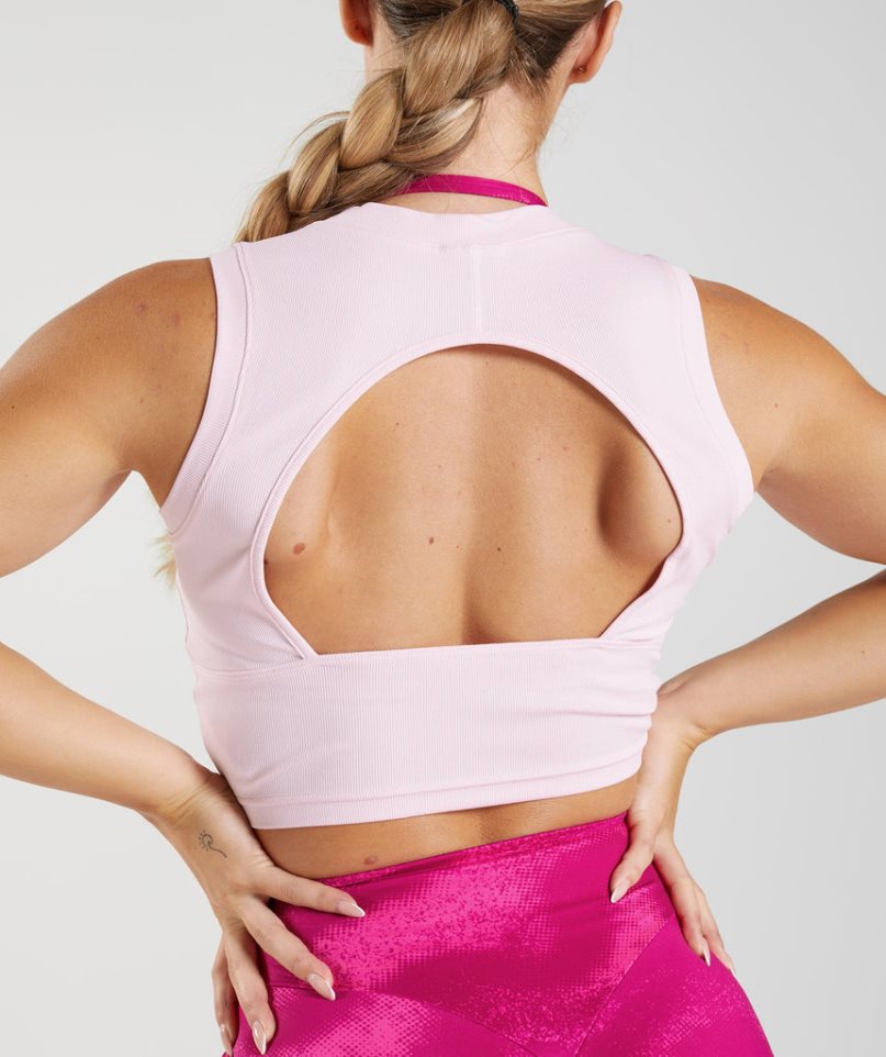 Gymshark GS Power Bordázott Midi Női Ujjatlan Póló Rózsaszín | HU-T-075