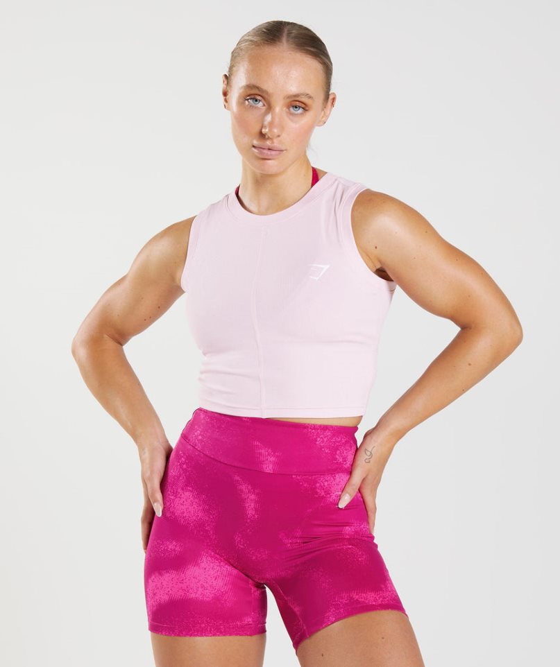 Gymshark GS Power Bordázott Midi Női Ujjatlan Póló Rózsaszín | HU-T-075