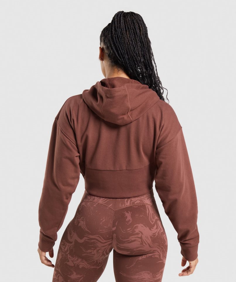 Gymshark GS Power Cropped Zip Női Kapucnis Pulóver Barna | HU-D-631